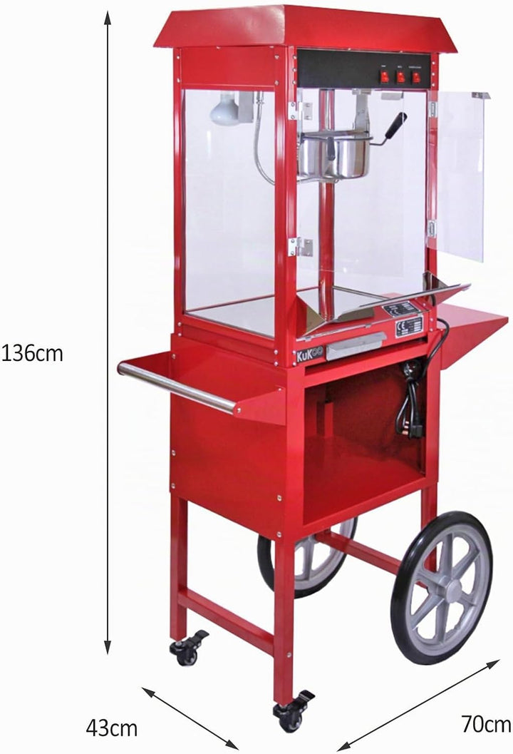 KuKoo Retro 1x Popcornmaschine Popcorn Maker mit Wagen und 1x Rosa Retro Zuckerwattemaschine mit Wag