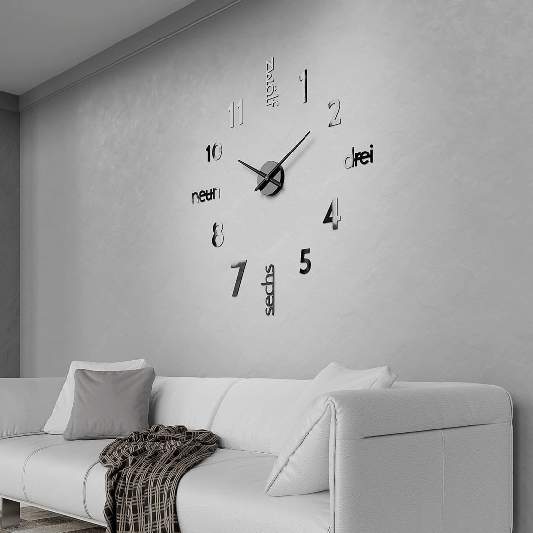 Cander Berlin MNU 0180 S XXL 3D Schwarze Riesen Designer Wanduhr Wohnzimmer Dekoration Wandtatoo mit