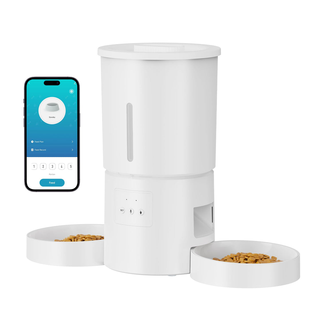 Futterautomat Katze 2 Näpfe mit APP: 5L Automatischer Futterspender mit 2.4G WiFi Timer für Trockenf