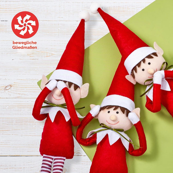 The TWIDDLERS 3 Sitzende Wichtel Figuren zu Weihnachten aus Filzstoff (48 cm hoch) - Deko Weihnachts