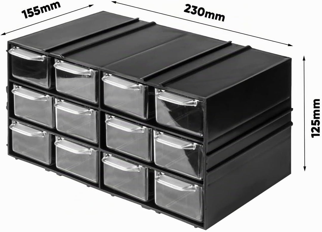 Aufbewahrungsbox mit Schubfächern Sortimentskasten - 36 Stück Transparent Schubladen - 630 x 155 x 1