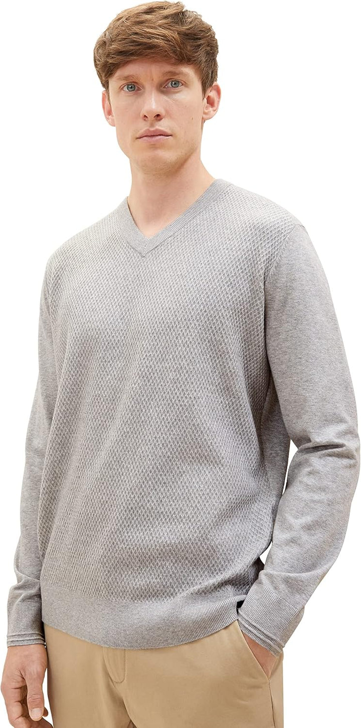 TOM TAILOR Herren Cosy Strickpullover mit V-Ausschnitt S 12035-grey Heather Melange, S 12035-grey He