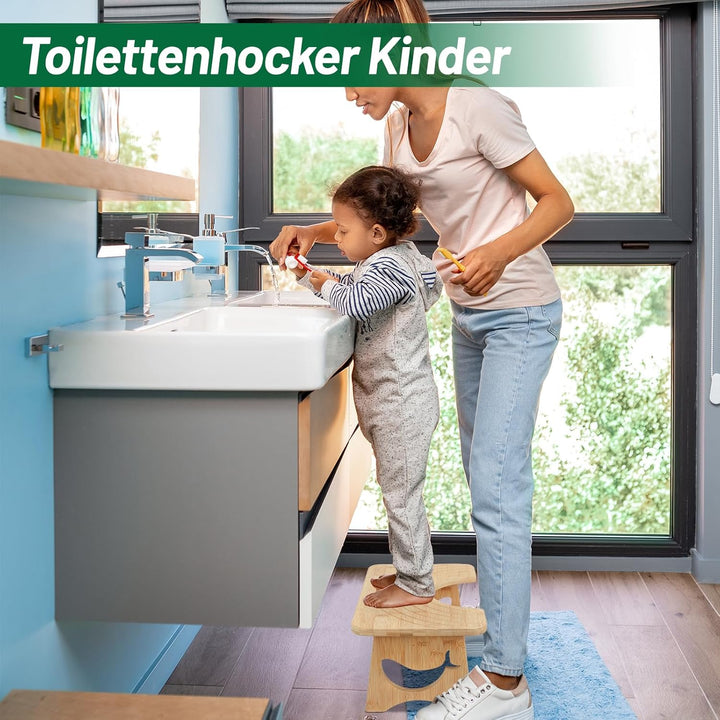 Klappbarer Toilettenhocker Erwachsene aus Bambus, 17.5cm Whale Design Toilettenhocker Klappbar für V