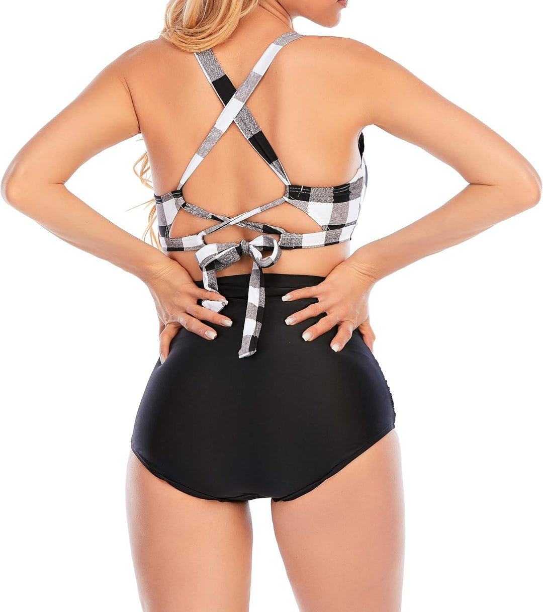 Laorchid Damen Bandeau Bikini Set sexy high Waist bademode Push up Badeanzug gepolstert Retro Neckho