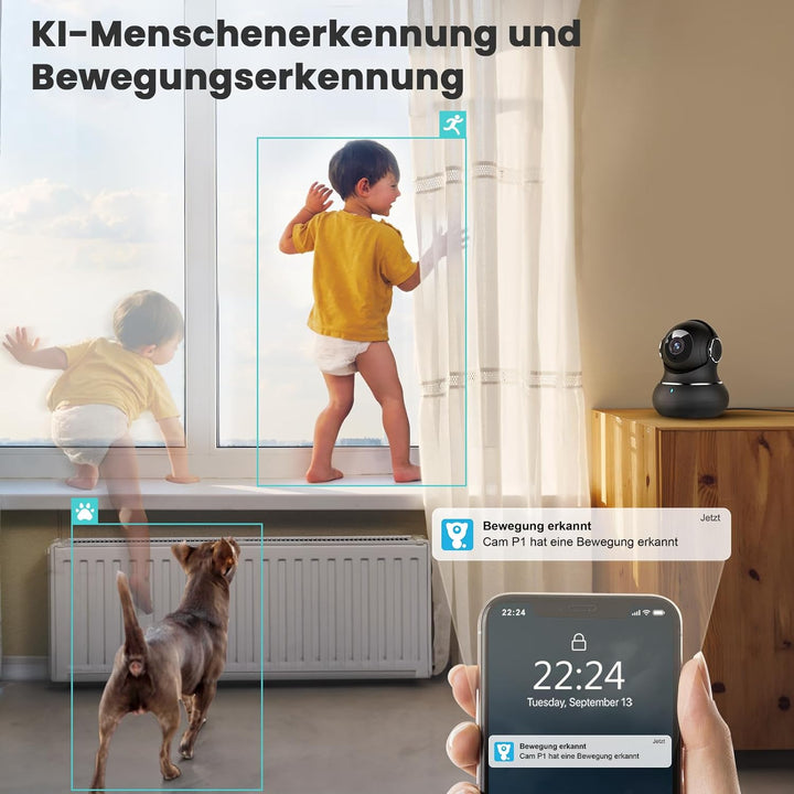 litokam 5MP Überwachungskamera, Babyphone mit Kamera Unterstützt 5G/2.4GHz, 360 Grad WLAN Kamera Übe