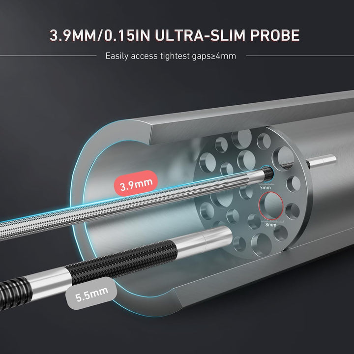 Ralcam Endoskopkamera mit Licht, Endoscope Camera mit 210° beweglichem Kopf, 3.9mm Sonde, 5" HD Bild