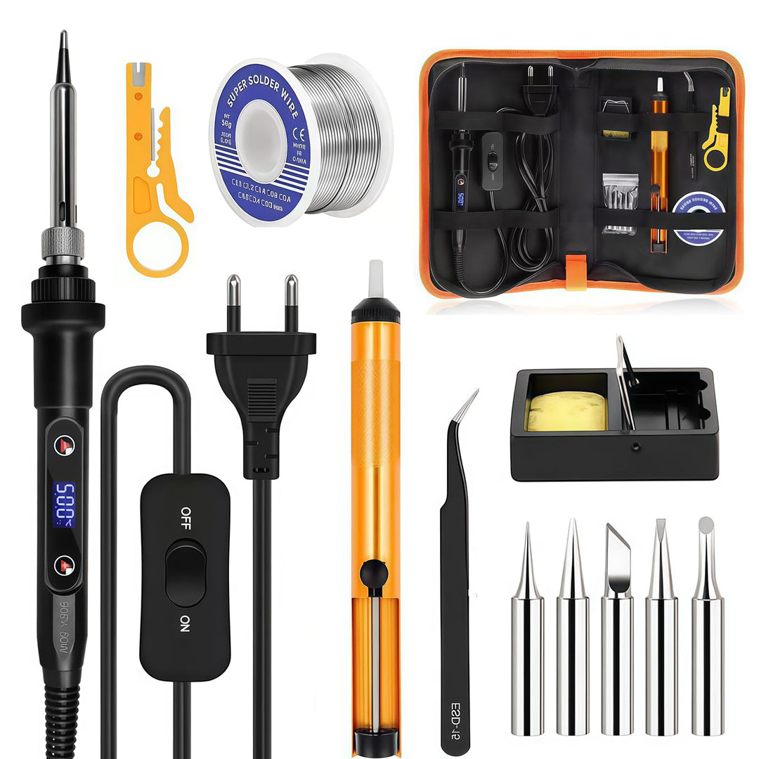 Lötkolben Set 80W, Soldering Iron LCD Temperatur Einstellbar 180-500°C, mit Ein/Aus Schalter, 50g Lö