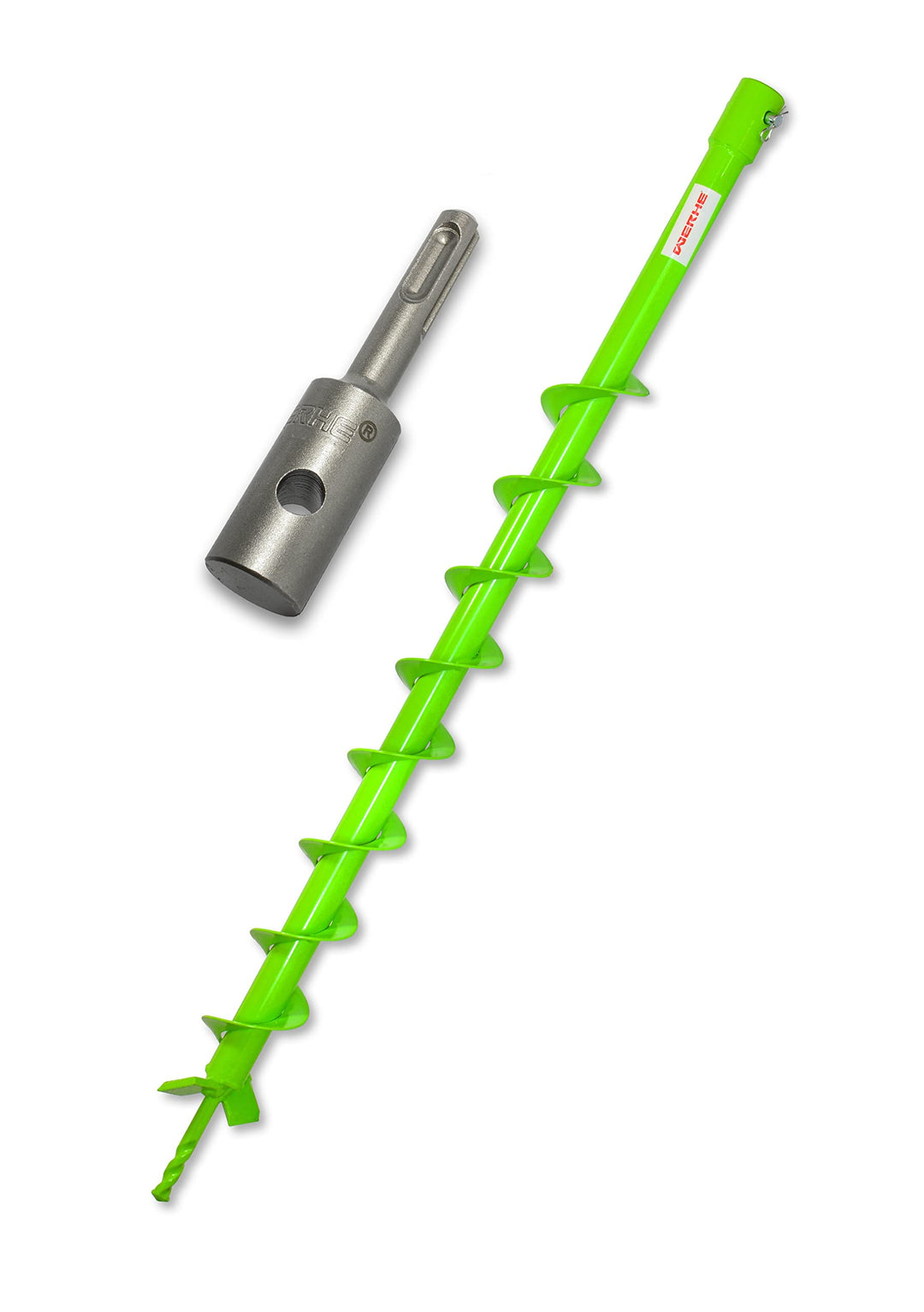 WERHE® Profi Bohrer VollStahl, Erdbohrer für bohrmaschine 60 mm extrem robust mit SDS Plus Adapter -