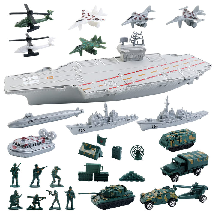 deAO Flugzeugträger Spielset, Flugzeugträger und Schlachtschiff Modell mit Militärflugzeuge, Hubschr