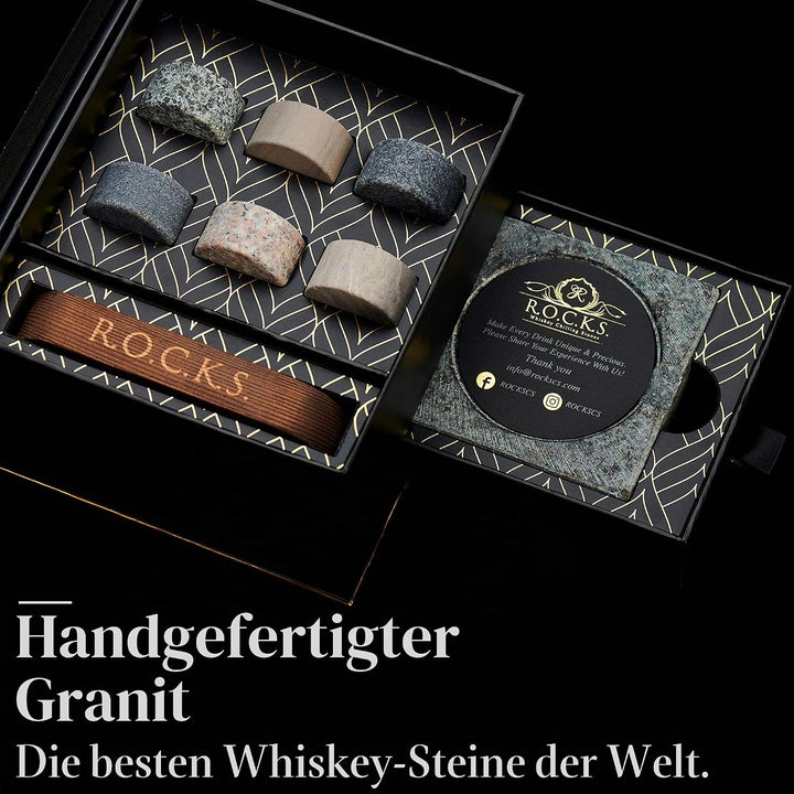 Whisky Steine Geschenkset mit Zigarrenschneider &amp; Zigarren Aschenbecher - 6 Handgefertigte Premium-G
