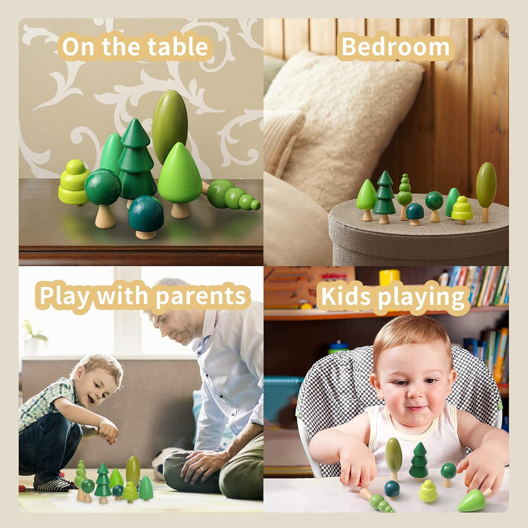 8er-Pack Baum Spielzeug aus Holz für Kinder, Verschiedene Grössen Bäume Wald Rustikal Deko für Wohnk