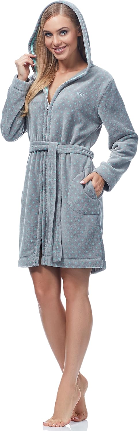L&L-ZPPR 7119 Frottier Damen Soft Langarm Bademantel Reissverschluss Hausmantel Bademantel mit Kapuz