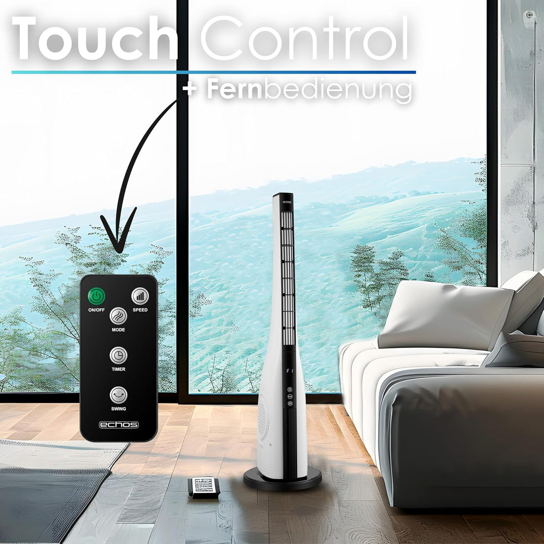 Echos® Turmventilator energiesparender Standventilator sehr leise Säulenventilator mit Fernbedienung