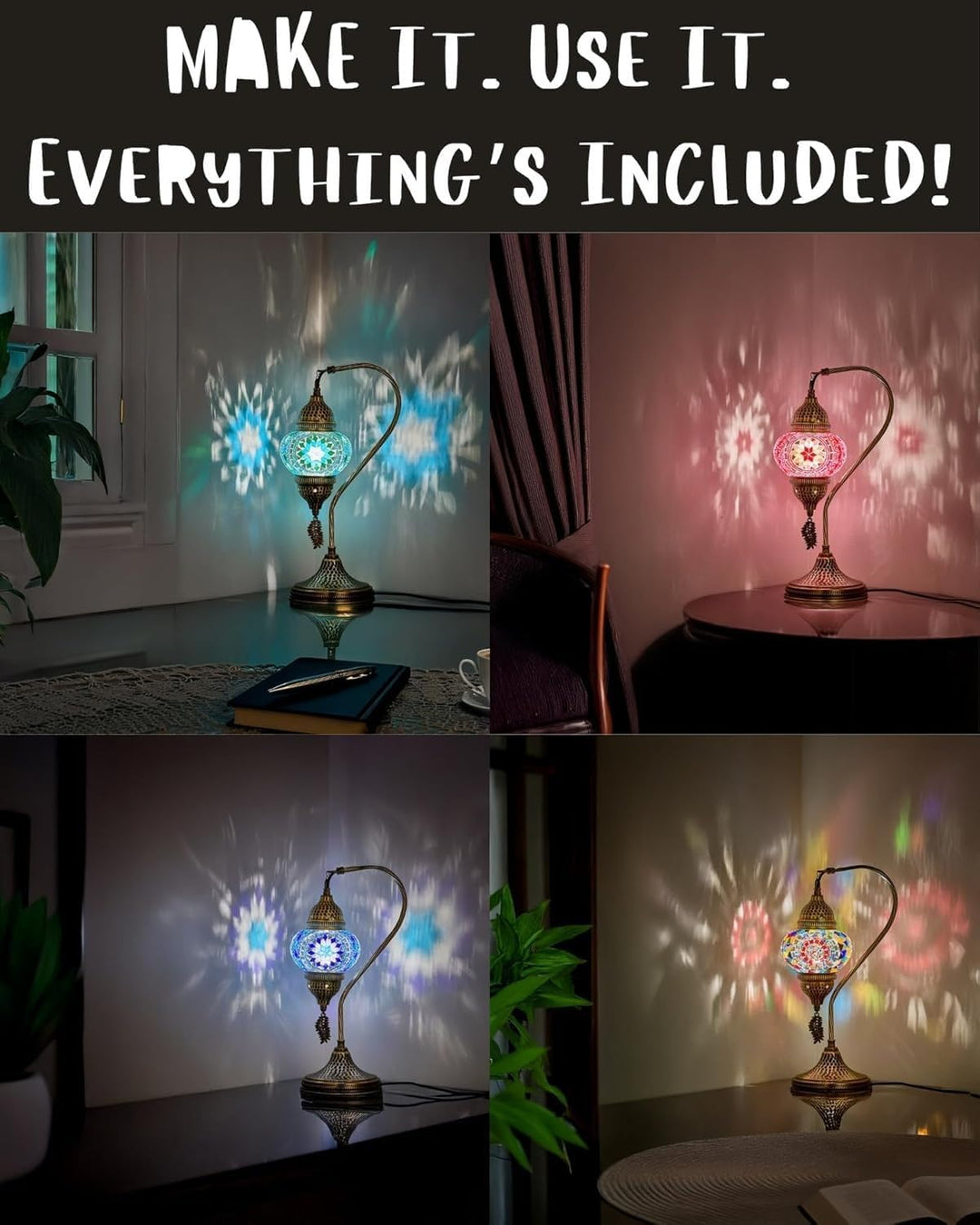 DEMMEX DIY Türkisches Mosaiklampen-Kit - Komplettes Kunst- und Handwerks-Geschenkset für Erwachsene