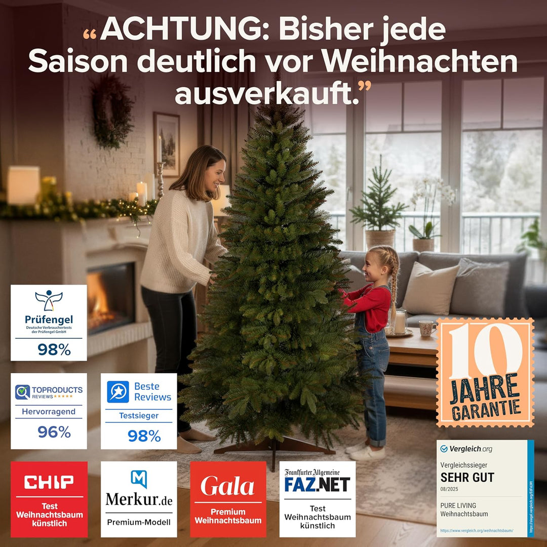 Premium Weihnachtsbaum künstlich 220cm -TESTSIEGER - Naturgetreu, dichte Zweige, Künstlicher Weihnac
