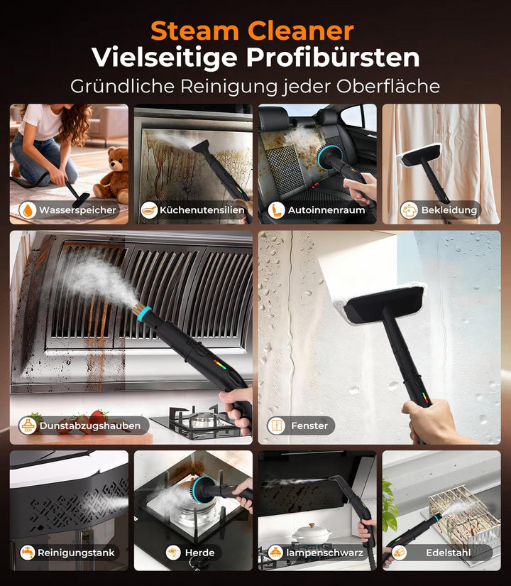 20-IN-1 Dampfreiniger Handgerät【100% Kühler &amp; Akkufreier Griff–Neueste NH Labor-Technik】【99,99% Keim