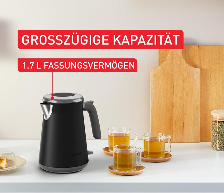 Tefal Collection Edelstahlwasserkocher im Retrostil, 1,7 l Fassungsvermögen, 2400 W, Einhändiges Öff