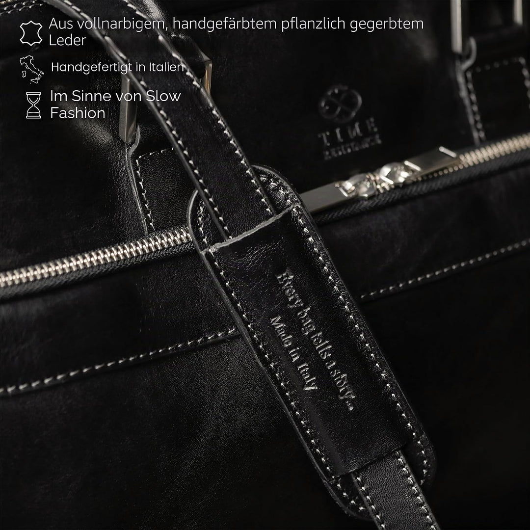 Time Resistance Aktentasche Leder Laptoptasche mit Schultergurt - Handgefertigt in Italien - Arbeits