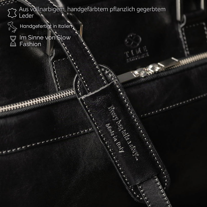 Time Resistance Aktentasche Leder Laptoptasche mit Schultergurt - Handgefertigt in Italien - Arbeits