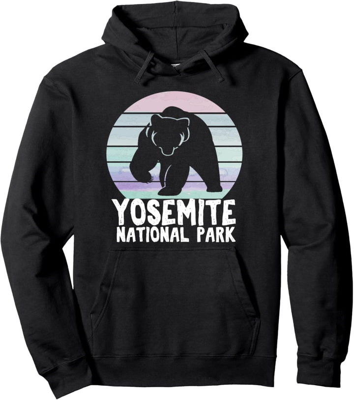 Vintage Yosemite National Park California Retro Bear Sunset Pullover Hoodie