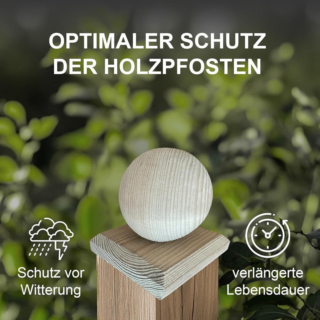 h2i Pfostenkappe Kugel | Holz imprägniert | 100 x 100 mm | 5 Stück | Eckige Abdeckkappe für Garten H