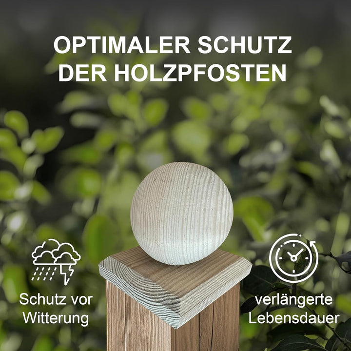 h2i Pfostenkappe Kugel | Holz imprägniert | 100 x 100 mm | 5 Stück | Eckige Abdeckkappe für Garten H
