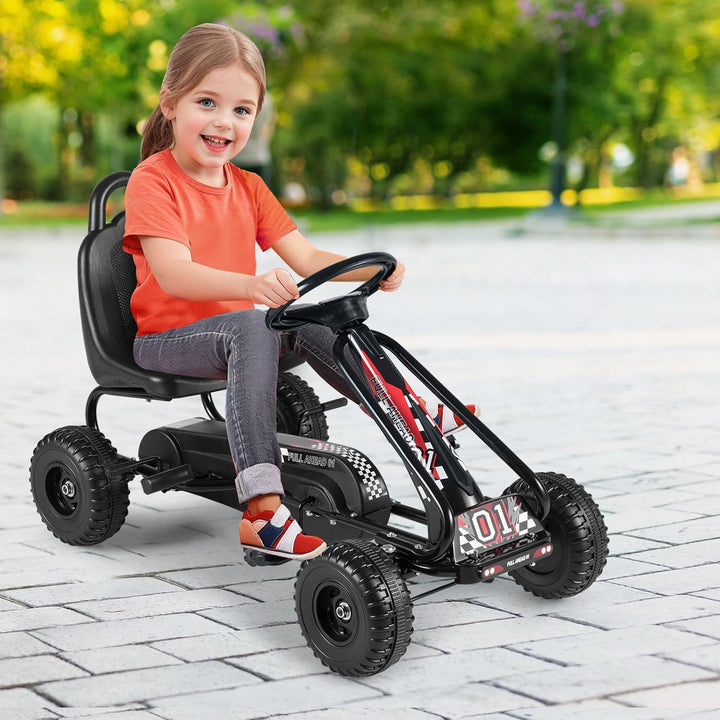 COSTWAY Gokart mit verstellbarem Sitz, Go Kart mit Handbremse, Tretauto bis 30 kg belastbar, Pedal G