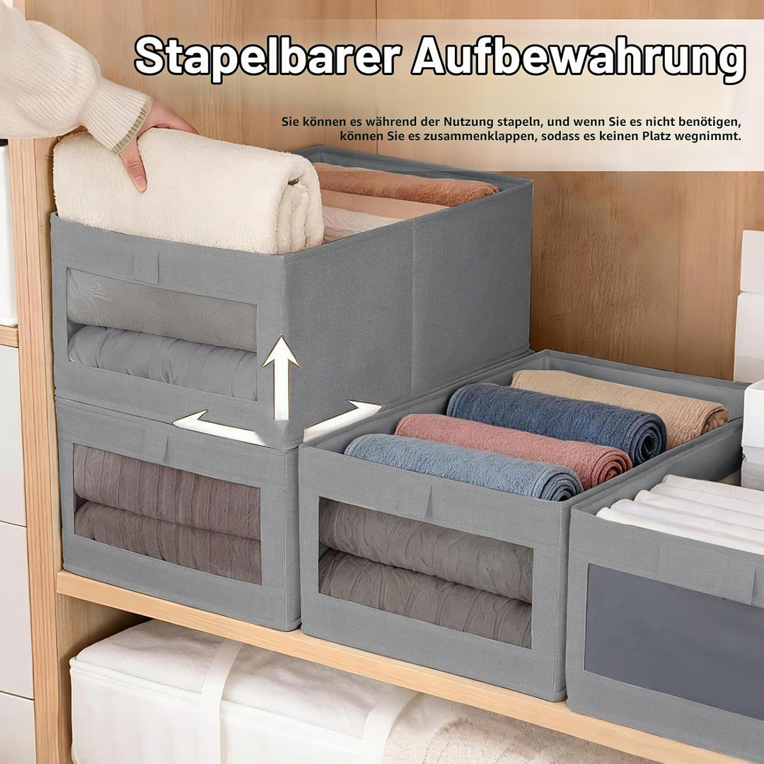 Faltbarer Kleiderschrank-Organizer – Leinenaufbewahrungsbehälter mit Klarem Fenster, Stoffbox für Sc