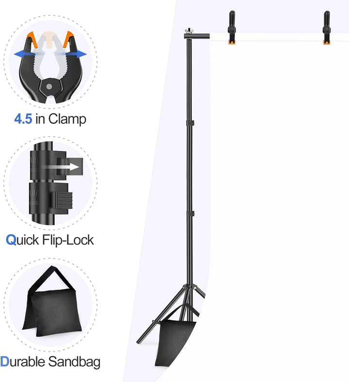 EMART Foto Hintergrund Ständer, 2x3m Verstellbarer Hintergrundsystem mit 4 Stück Hintergrundklemmen,