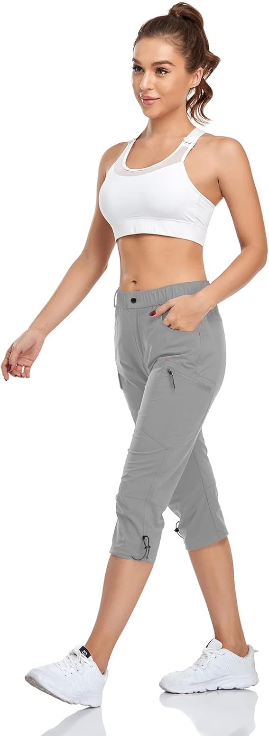 GymBrave Damen-Cargohose, schnelltrocknend, Outdoor-Camping-Caprihose, wasserabweisend, LSF 50, mit