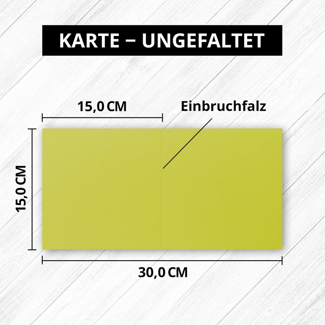 Quadratische Falt-Karten 15 x 15 cm - Limette - 300 Stück - formstabil - für Drucker geeignet - für