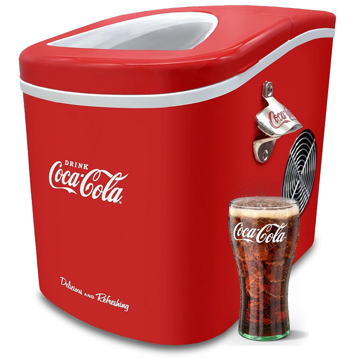 Salco Coca-Cola Eiswürfelmaschine SEB-14CC, Rot, Eiswürfel in 8-13 Minuten, mit Flaschenöffner