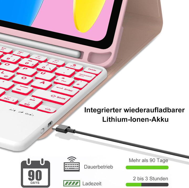 Hülle Tastatur für iPad (A16) 11/10 Generation (2025/2022) 11/10.9 Zoll Rosa - iPad (A16) 11/10 Gene