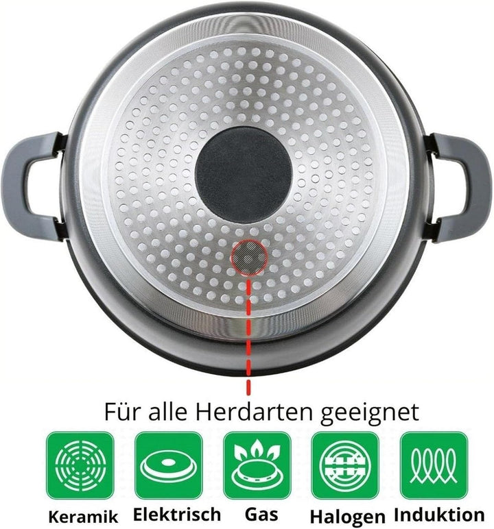 Schmorpfanne Ø24 cm mit Glasdeckel Servierpfanne Bratentopf Kochtopf Bratpfanne Induktion Aluguss Sc