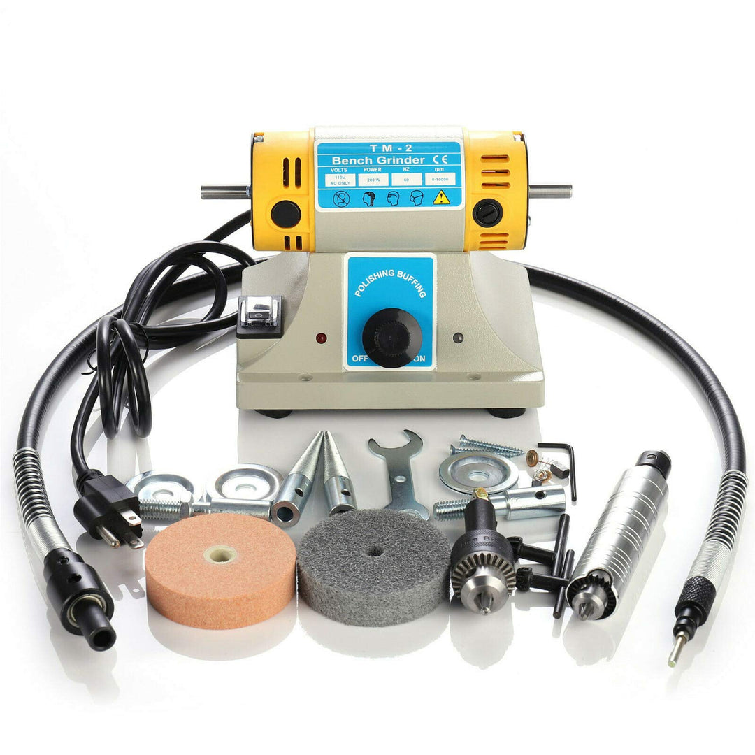 Poliermaschine - 350W, 0-10000 U/min, Edelstahl, Tischpuffer für Schmuck, Stein, Jade, Holz & Metall