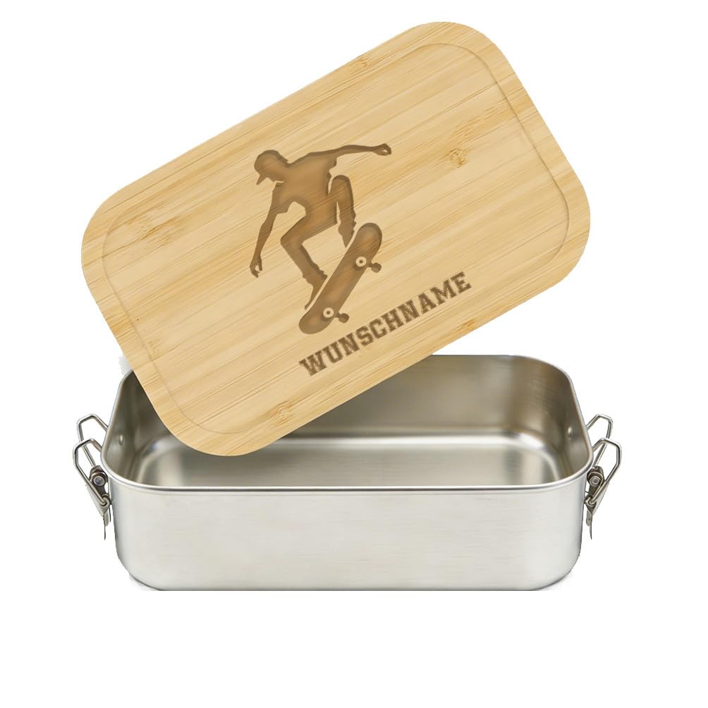 LIEBTASTISCH® Personalisierte Brotdose mit Wunschname - Skateboarder Silhouette - Edelstahl Junge Sk