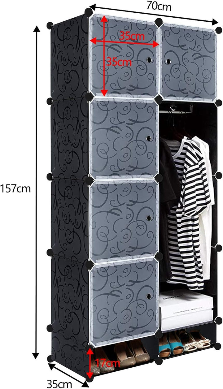 Regalsystem Steckregal aus Kunststoff Kleiderschrank mit Tür und Schuhregal Schrank Schlafzimmer Kom