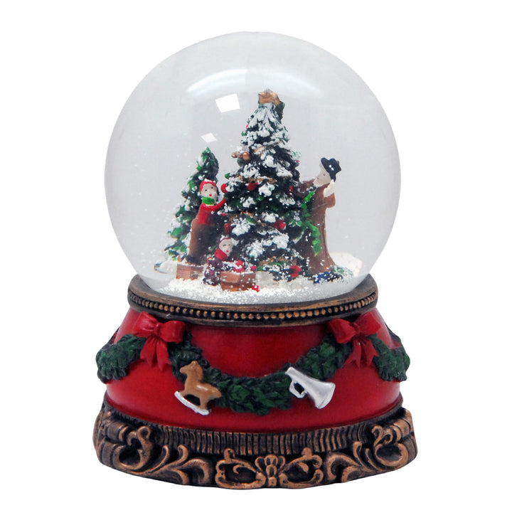 Schneekugel Christbaum schmücken * auf Sockel nostalgische Weihnachten mit Geschenke mit Spieluhr -