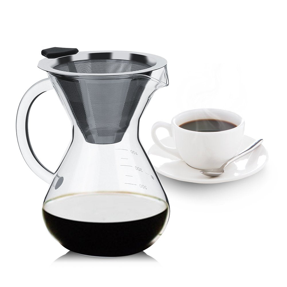 Pour Over Kaffeebrüher für Filterkaffee - Handfilter Kaffeebereiter mit Skala & Edelstahlfilter für