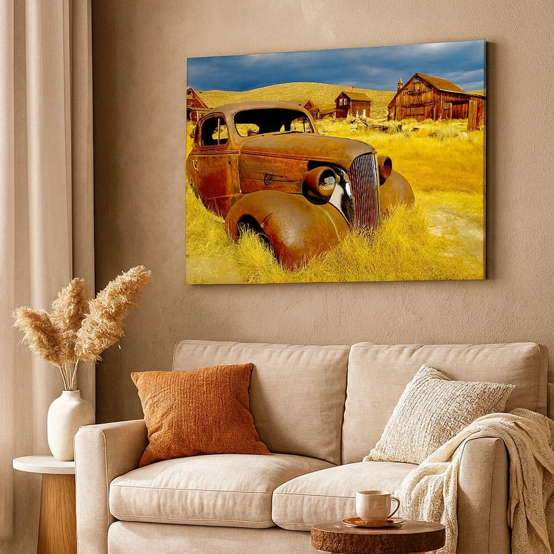 Bilder auf Leinwand 100x70cm Leinwandbild Bauernhof altes Auto aufgegeben Gross Wanddeko Bild Schlaf