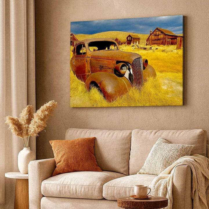 Bilder auf Leinwand 100x70cm Leinwandbild Bauernhof altes Auto aufgegeben Gross Wanddeko Bild Schlaf