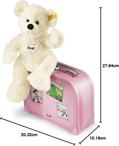Steiff 111563 Lotte Teddybär im Koffer Plüschtier, Mehrfarbig, 28 cm Weiss/Rosa Single, Weiss/Rosa S