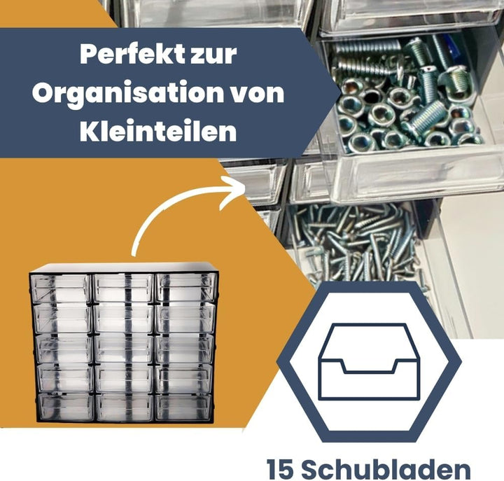 Sortimentskasten 15 Fach Sortierkasten für Kleinteile Organizer Schrauben Sortierbox Kleinteilemagaz