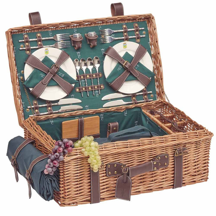 Les Jardins de la Comtesse - Picknickkorb Champs Elysees Grün - Wicker und Leder - Komplett Für 4 Pe