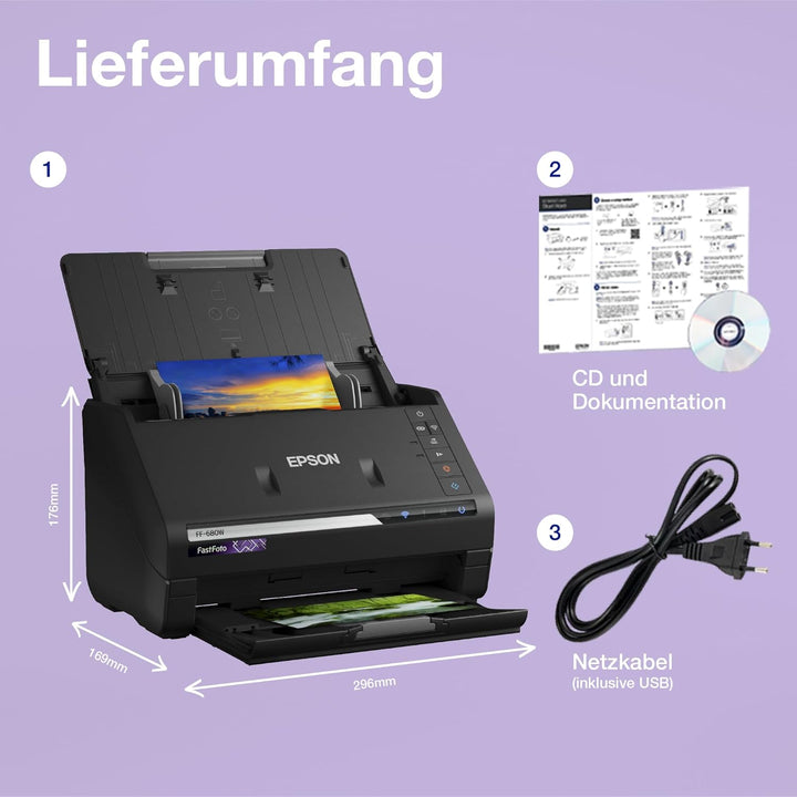Epson FastFoto FF-680W Scanner (Scannt 10 x 15 Foto in einer Sekunde, bis DIN A4, beidseitiger Scan,