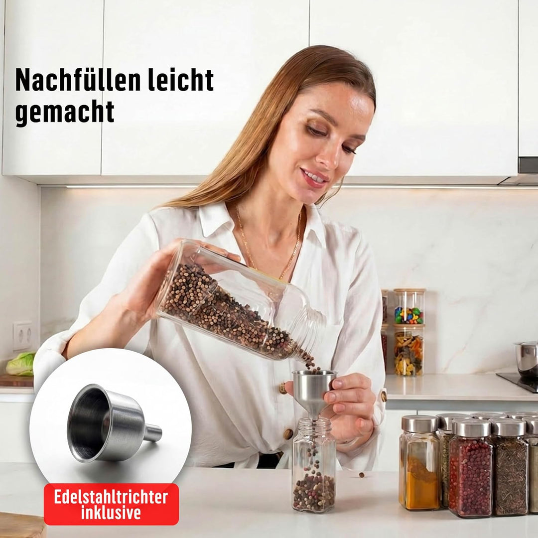 Deco haus® Gewürzgläser eckig mit Schraubkappe 36er Set [+Etiketten & Streueinsatz] - Gewürzdosen Se