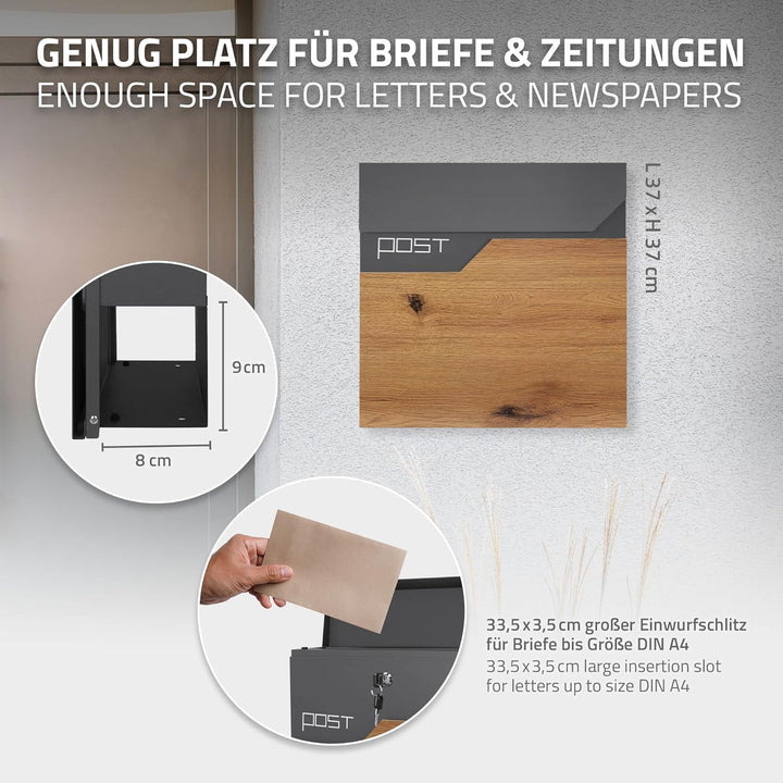 ECD Germany Standbriefkasten mit Zeitungsfach, Design Briefkasten mit Pfosten, Briefkastenanlage, Br
