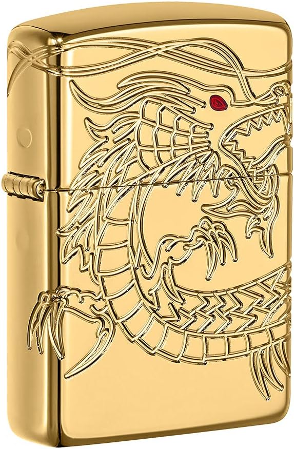 Zippo 60000685 Jim Beam Feuerzeug, Chrom, Armor High polish Gold Plate with Epoxy Inlay (Dragon Mult