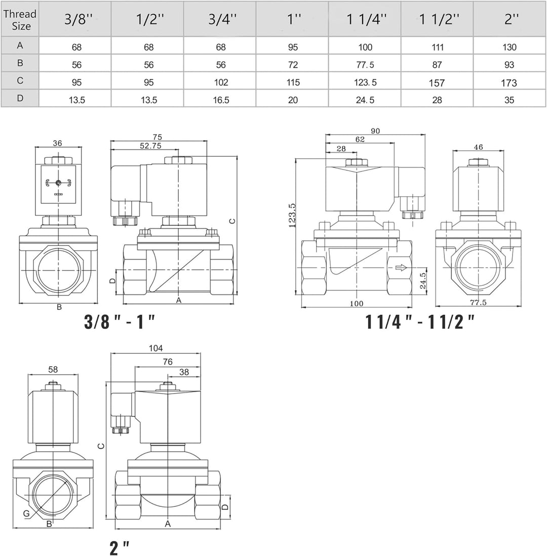 U.S. Solid Solenoid Valve Magnetventil Messing G 1" 12V DC Normal geschlossen NC 0-10 bar, elektrisc