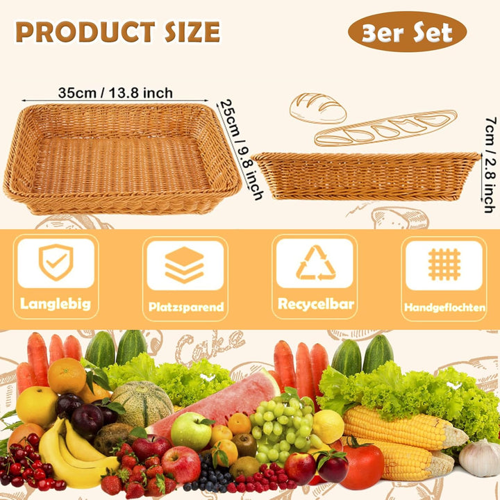 3er Set Brötchenkorb Geflochten Brotkorb Stapelbarer Brotkörbchen Modern Brotkörbe Hochwertiger Obst